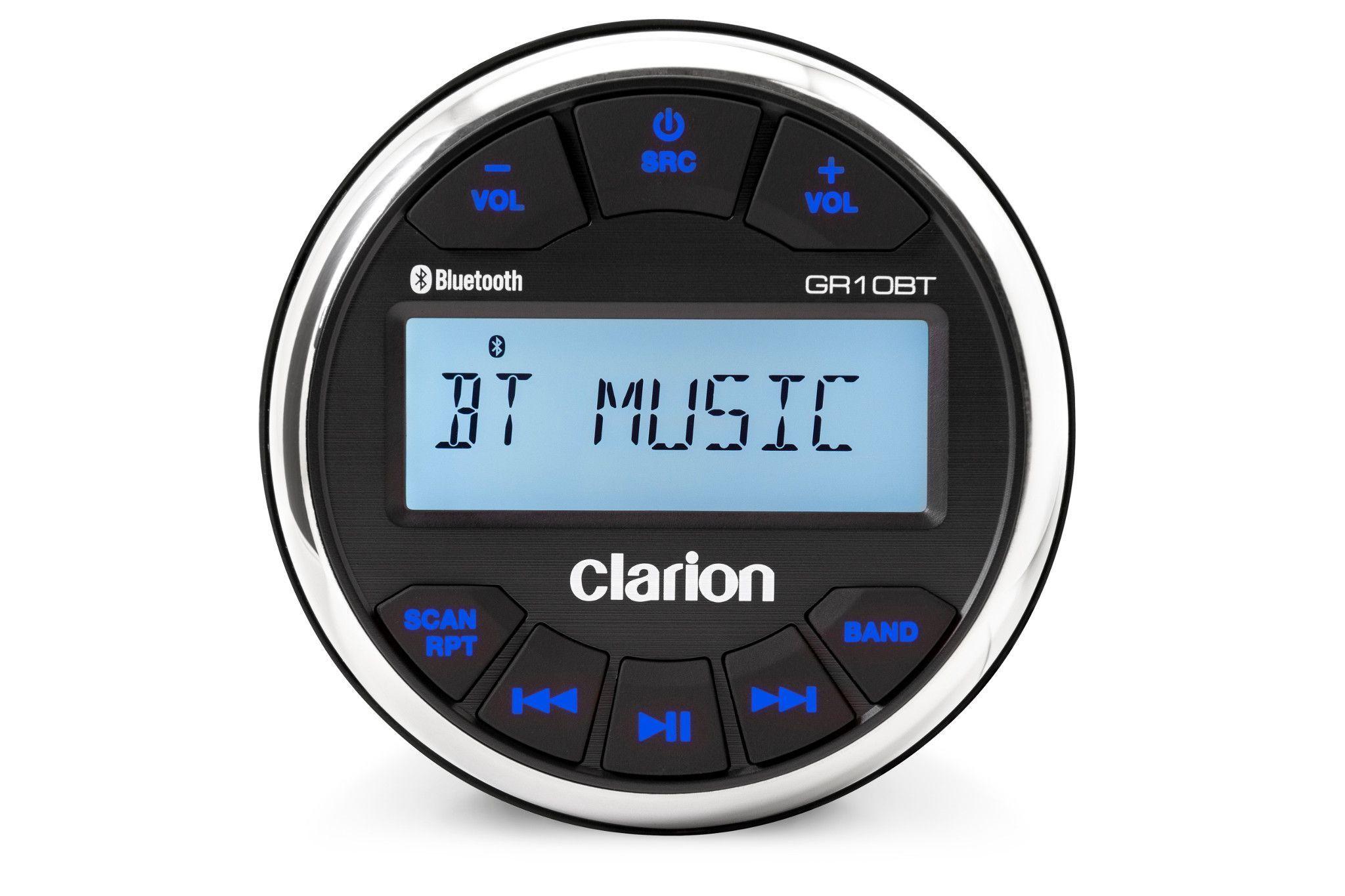 CLARION Digital Media Receiver. Installs into 3-inch Marine Gauge Hole. Features: AM/FM/WB, Bluetooth, USB, Aux Input Water Resistant (IPX5 front, IPX3 rear) | 92710
