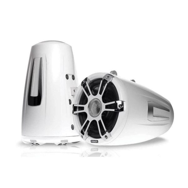 FUSION SG-FT88SPW Signature Series 8.8 in 330 W 4 Ohm 2-Way Coaxial Wake Tower Sports Marine Speaker, White and Chrome|010-02082-10