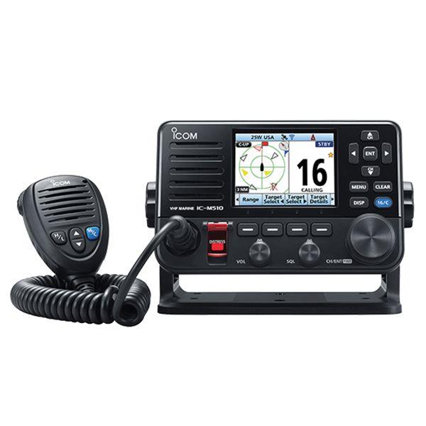 ICOM Black Fixed Mount 25W Class D DSC Front/Rear mic radio with color display w/ AIS Receive | M510 PLUS 21 USA