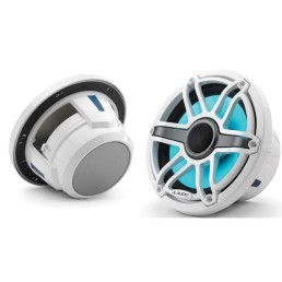 JL AUDIO M6-770X-S-GwGw-i 7.7 in 100 W 4 Ohm 2-Way Marine Coaxial Speaker with Transflective LED Lighting, Gloss White Trim Ring and Sport Grille | 93602