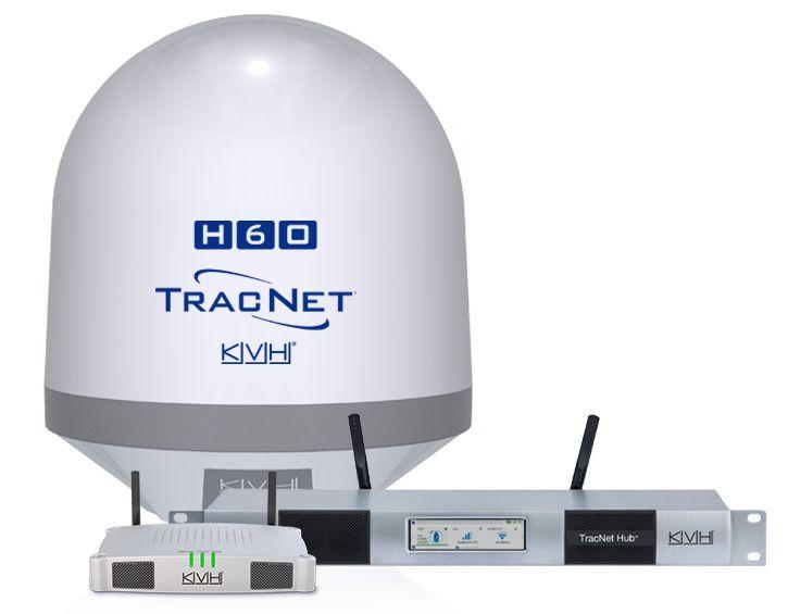 KVH TracNet H60 Wi-Fi/Cellular/Satellite Ku-band Antenna w/TracNet Hub+ (AC Power) w/BDU Single-Cable – For boats 60+ feet (18+ meters) | 01-0436-11​ *LTL FREIGHT CHARGES APPLY