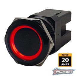 PLASHLIGHTS PL22BLK-L-RD Marine Push Button Switch - Red LED - 20A - Black Anodized- On/Off - Latching | PL22BLK-L-RD