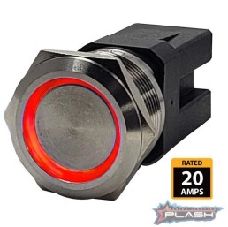PLASHLIGHTS PL22SS-M-RD Marine Push Button Switch - Red LED - 20A - Stainless Steel - Momentary | PL22SS-M-RD