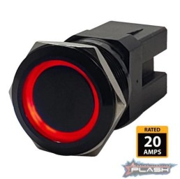 PLASHLIGHTS Marine Push Button Switch - Red Led - 20a - Black Anodized- On/Off - Latching | PL22BLK-L-RD