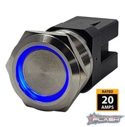 PLASHLIGHTS Marine Push Button Switch - Blue Led - 20a - Stainless Steel - Momentary | PL22SS-M-BL