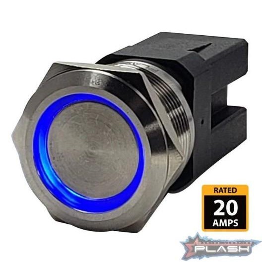 PLASHLIGHTS Marine Push Button Switch - Blue Led - 20a - Stainless Steel - Momentary | PL22SS-M-BL